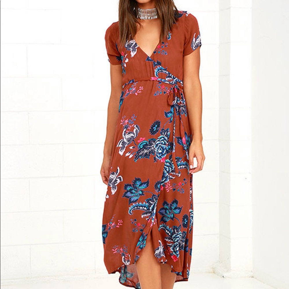 Billabong wrap me up rust floral dress